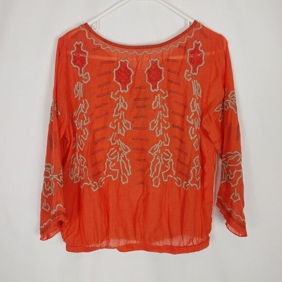 Free People Button Front Boho Blouse Embroidered S - Picture 4 of 6